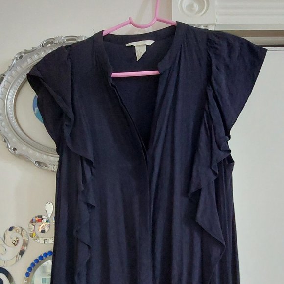 Fancy H&M Long Summer Dress Black Navy Darker Color Comfortable and Stylish Fits - Picture 5 of 9